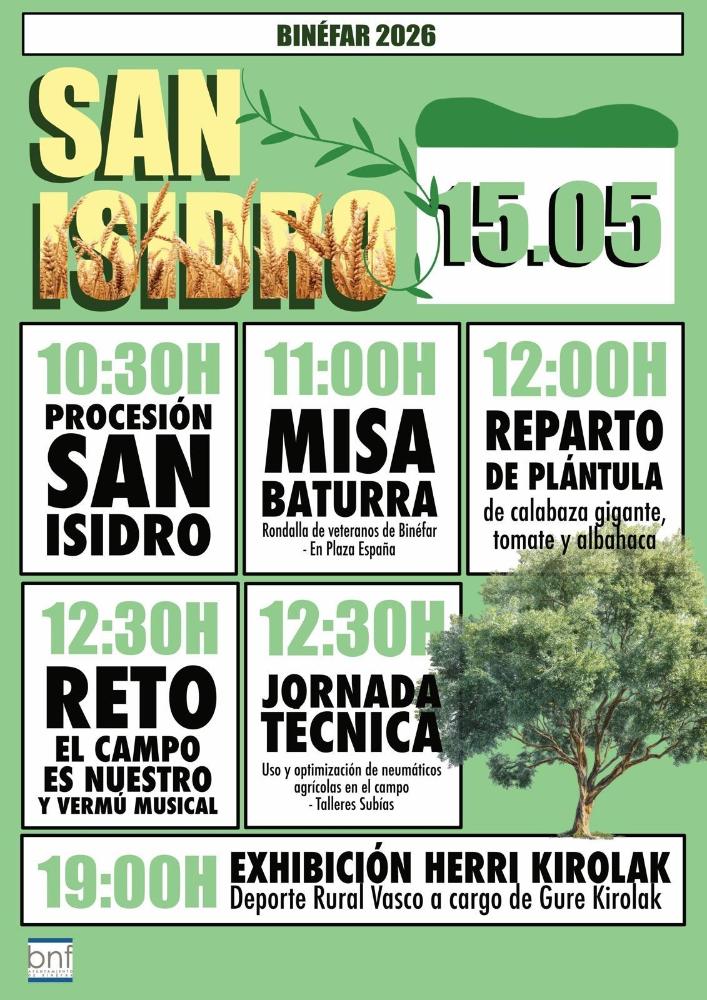 Imagen Binéfar celebra San Isidro con misa baturra, reparto de plantas, vermú, demostración de ruedas de tractor y deporte rural vasco
