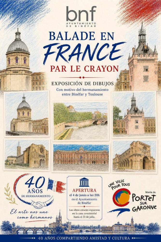 Imagen El Ayuntamiento se convierte en una galería de arte con dibujos de Binéfar, Portet Sur Garonne y otros rincones de Francia