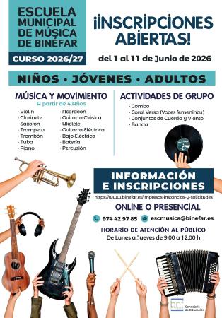 Imagen Inscripción en la Escuela de Música hasta el día 11