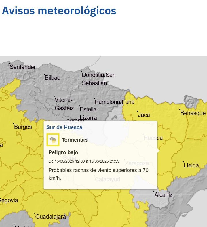Imagen Aviso amarillo por tormentas y rachas de viento