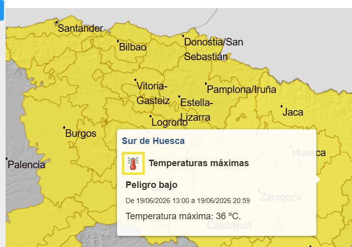 Imagen Alerta meteorológica nivel amarillo por altas temperaturas de 36º