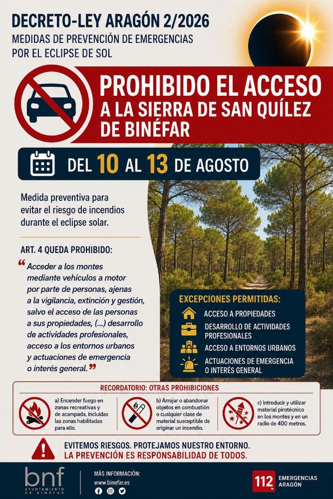 Imagen Prohibición de subir a la sierra de san Quílez en vehículo a motor del 10 al 13 de agosto